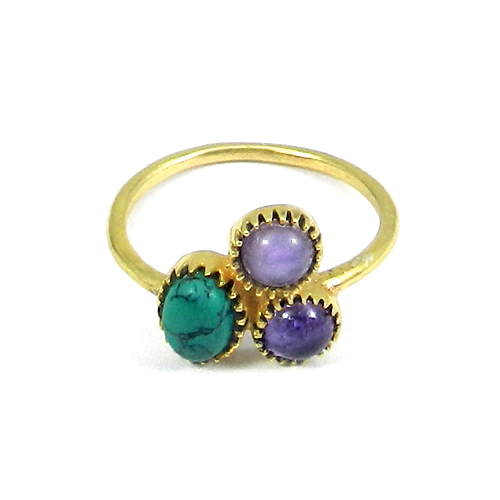 925 Sterling Silver Multi Gemstone Gold Plated Bezel Set Ring
