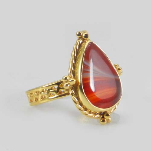 925 Sterling Silver Sard Onyx Gold Plated Bezel Set Handmade Ring