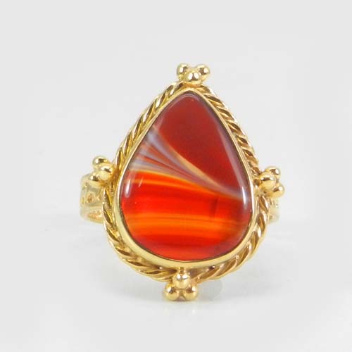 925 Sterling Silver Sard Onyx Gold Plated Bezel Set Handmade Ring