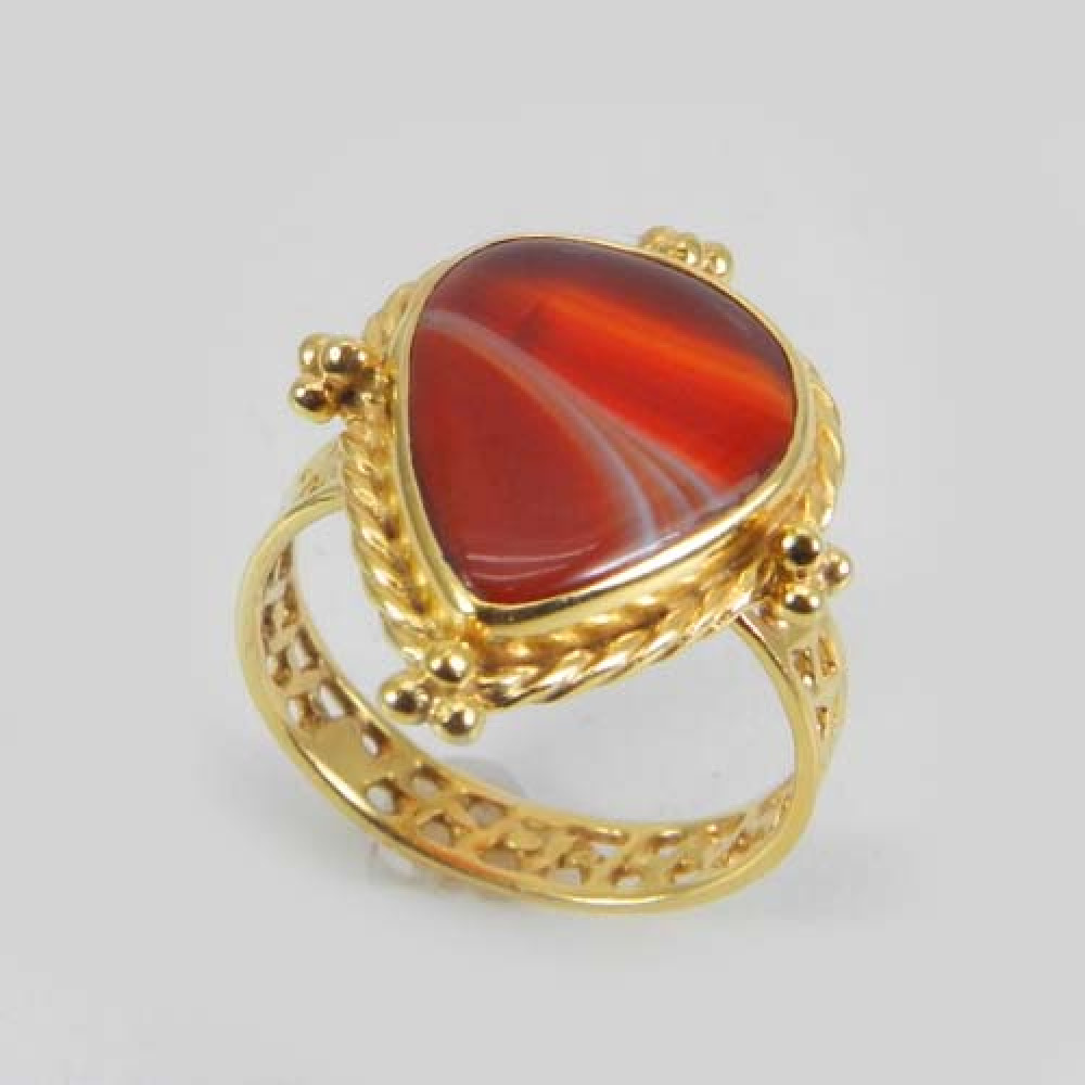 Image of 925 Sterling Silver Sard Onyx Gold Plated Bezel Set Handmade Ring