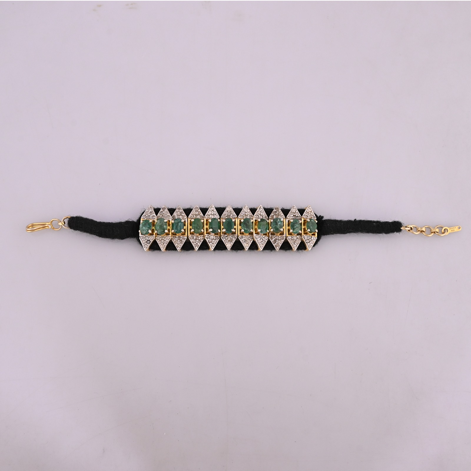 Premium Designer Handmade 925 Sterling Silver Threaded Bracelet With Natural Emerald and Diamond Jewelry for Women