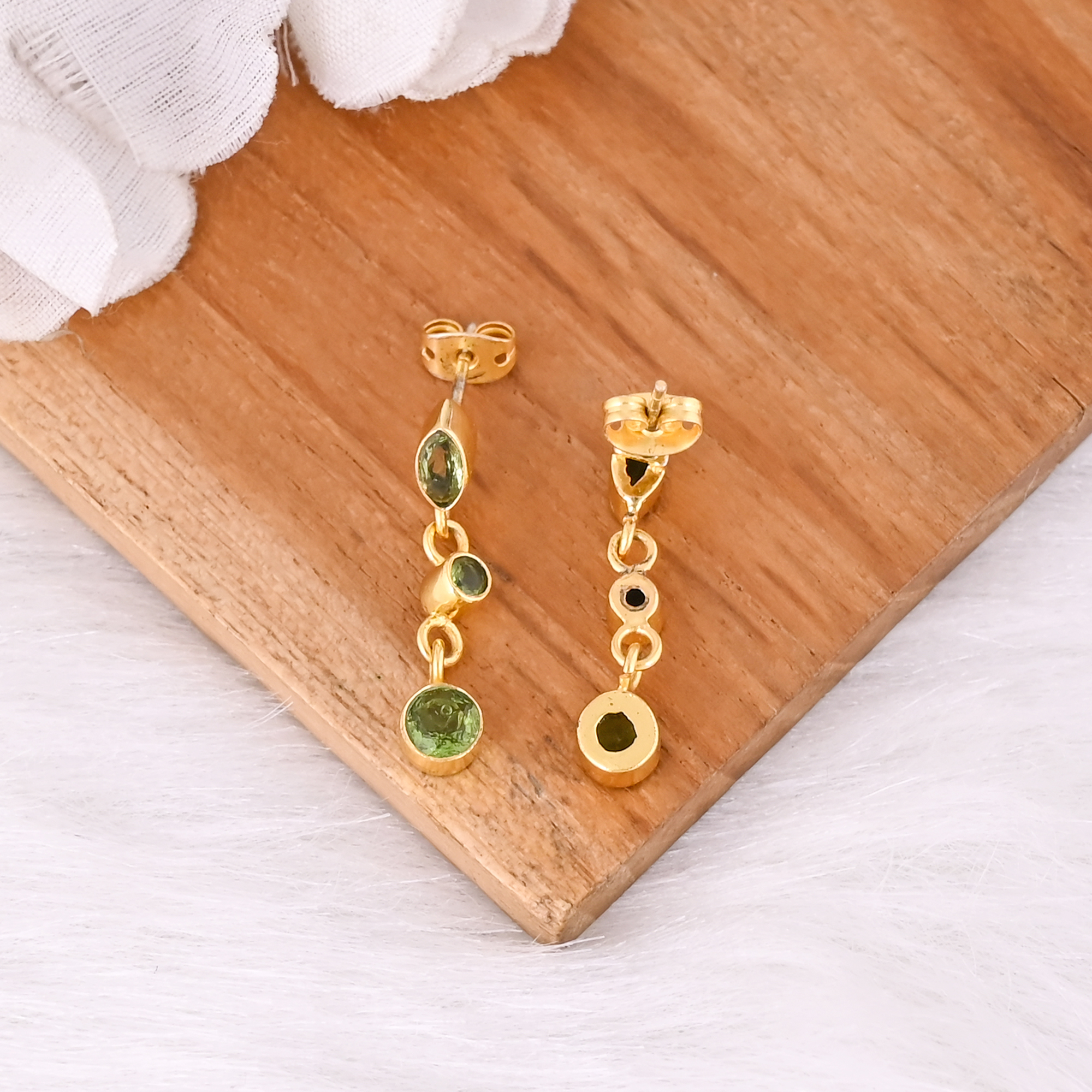 Natural Peridot Three Stone Earrings Handmade Gemstone Jewelry for Women
