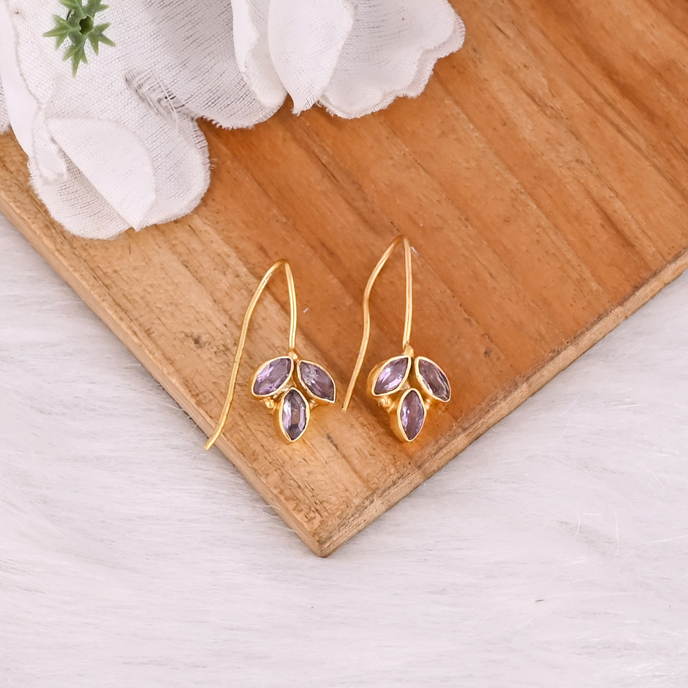 Image of Elegant Purple Amethyst Earrings Handmade Gemstone Jewelry For Women