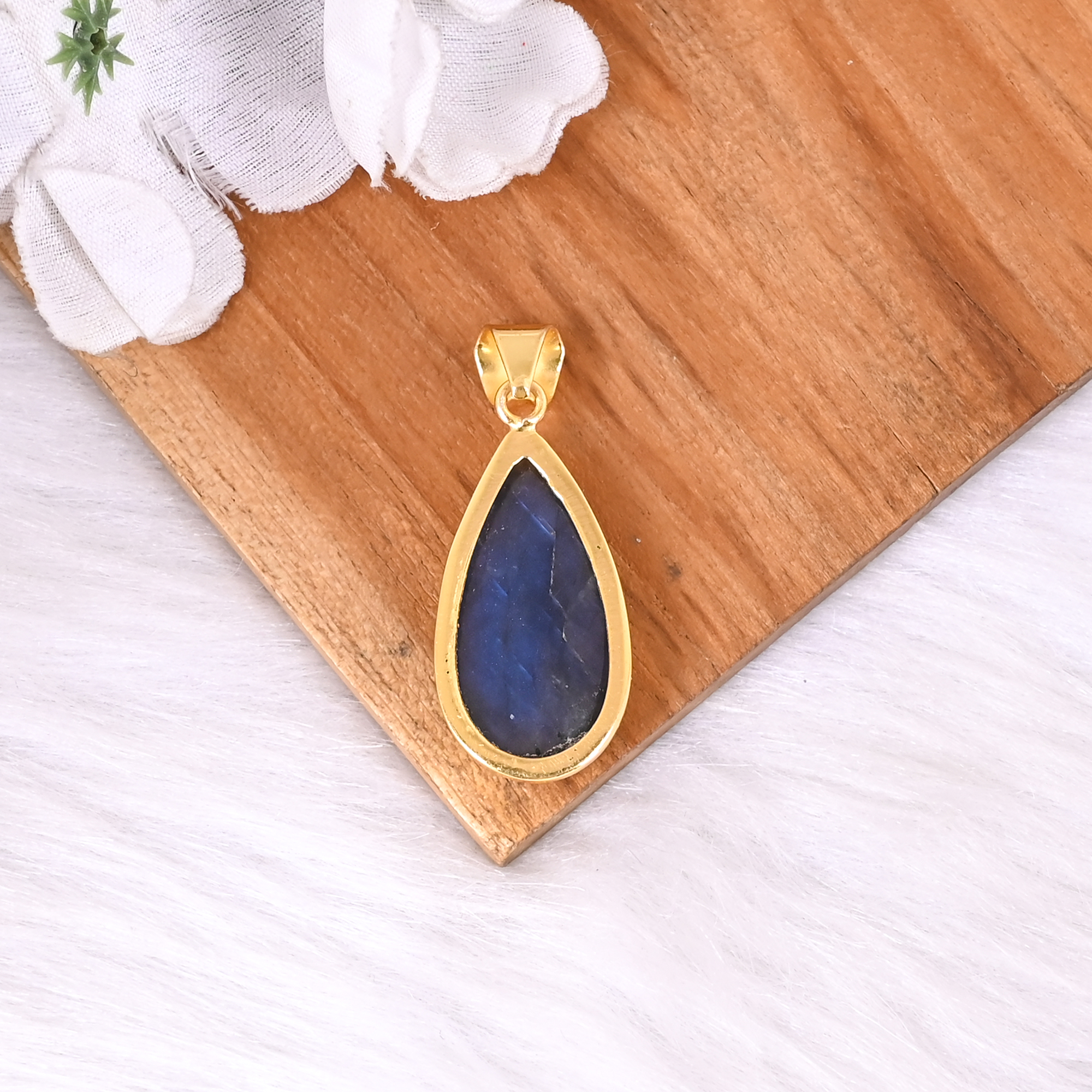 Natural Labradorite Gemstone Pendant Pear Shape Handmade Jewelry