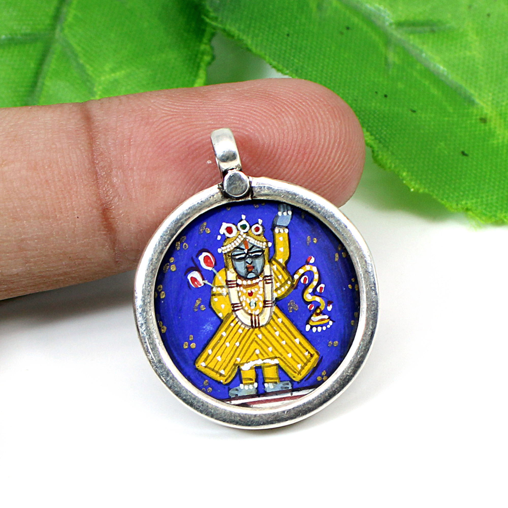 925 Sterling Silver Hindu Deity Shree Nath Ji Hand Painting Pendant