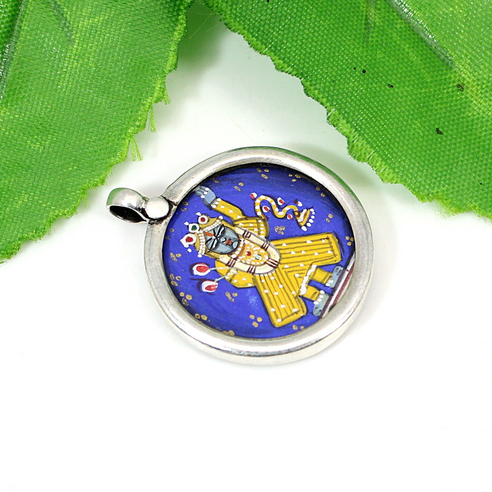 925 Sterling Silver Hindu Deity Shree Nath Ji Hand Painting Pendant
