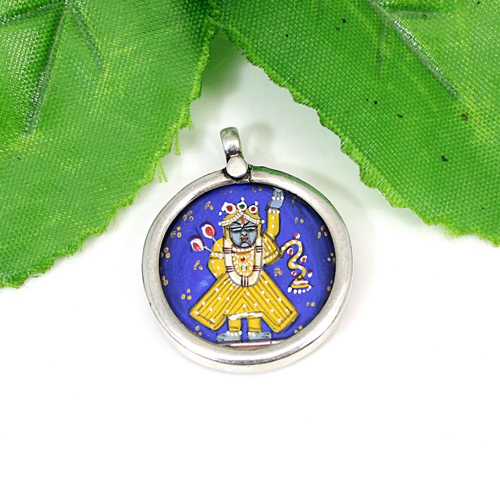 925 Sterling Silver Hindu Deity Shree Nath Ji Hand Painting Pendant