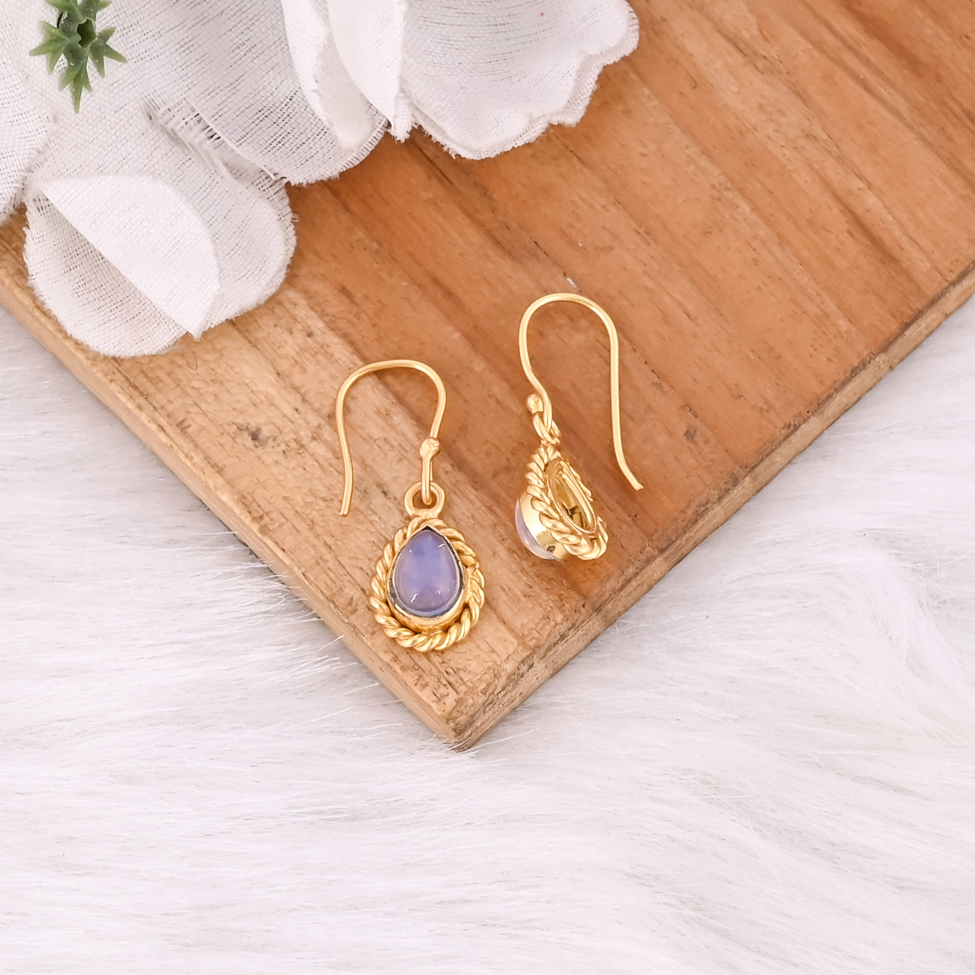 Natural Opalite Pear Shape Gold Plated Hook Earrings For Women