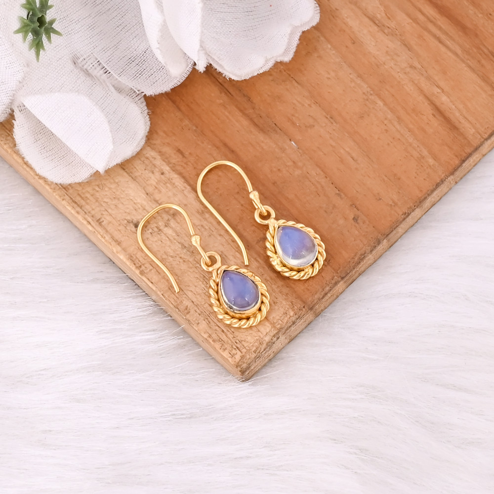 Image of Natural Opalite Pear Shape Gold Plated Hook Earrings For Women