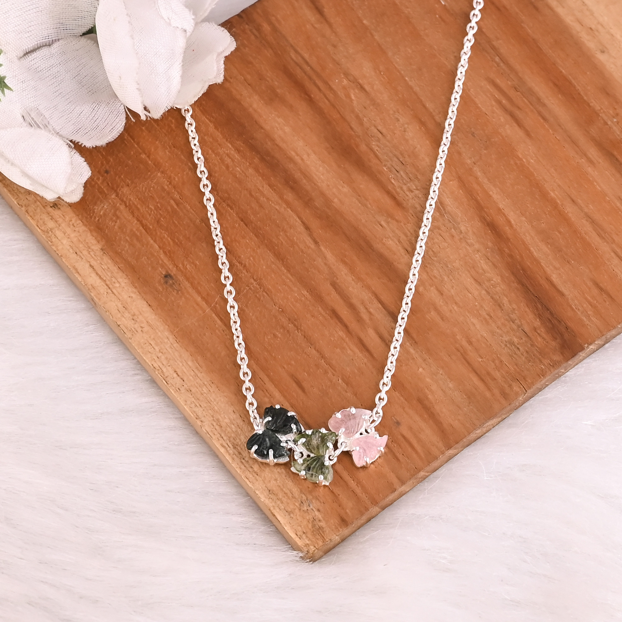New Trending 925 Silver Natural Bio Tourmaline Gemstone Pendant Necklace for Women Custom Design Jewelry Supplier