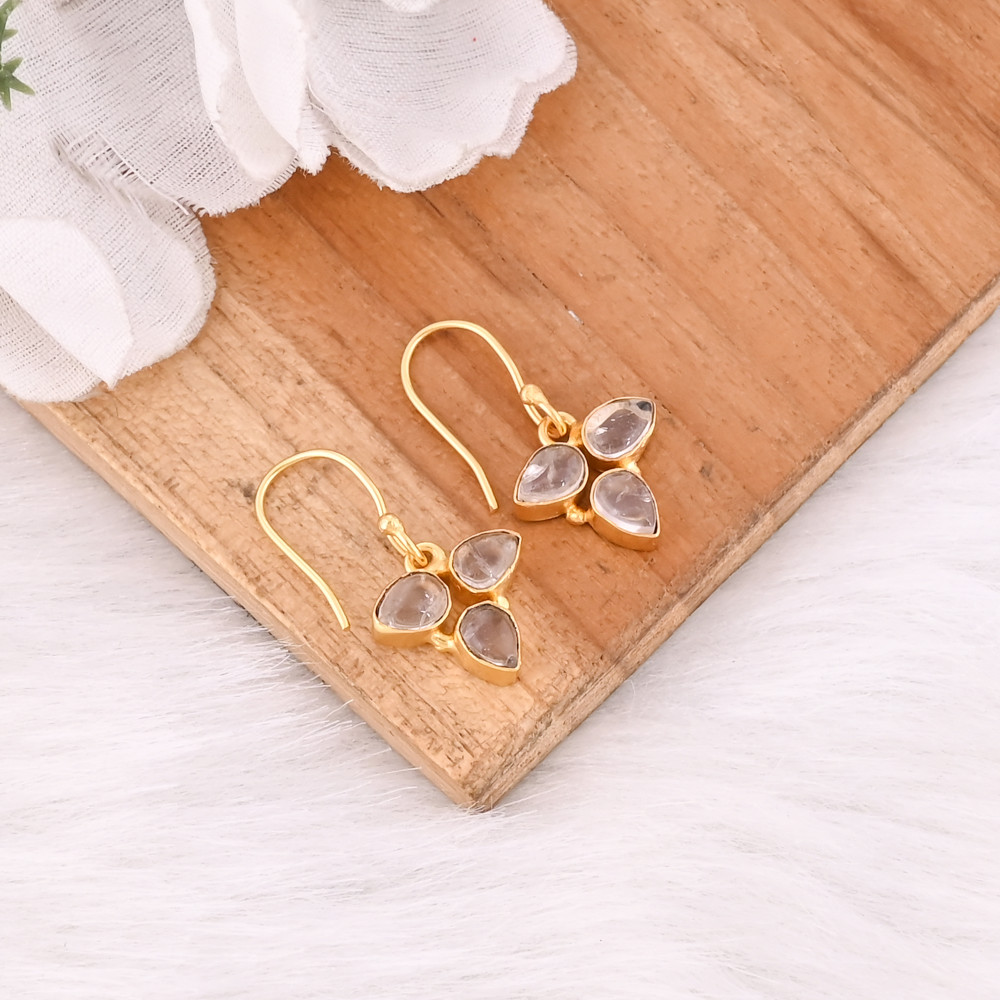 Image of Natural Rose Quartz Leaf Earrings Handcrafted Gemstone Jewelry For Women