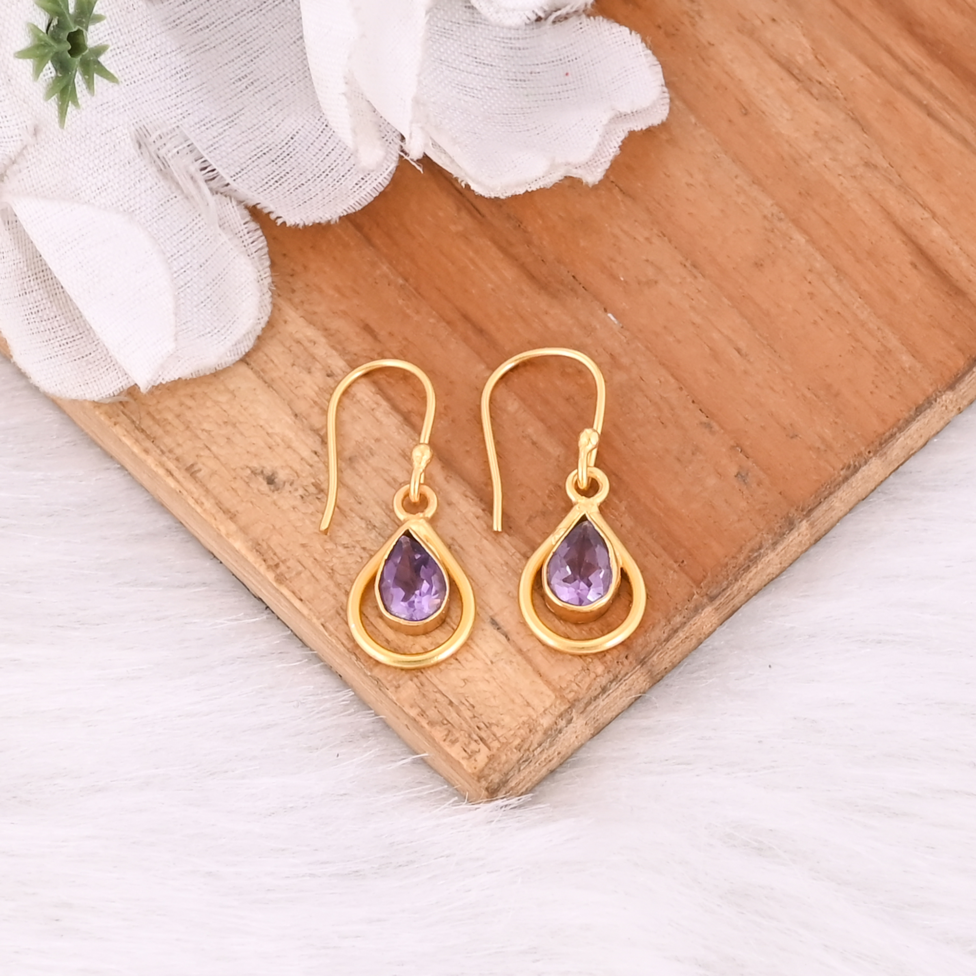 Elegant Purple Amethyst Pear Shape Hook Earrings for Women