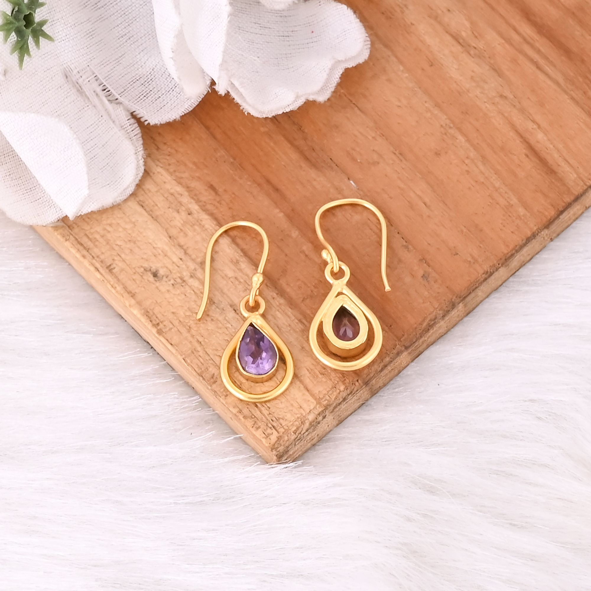 Elegant Purple Amethyst Pear Shape Hook Earrings for Women