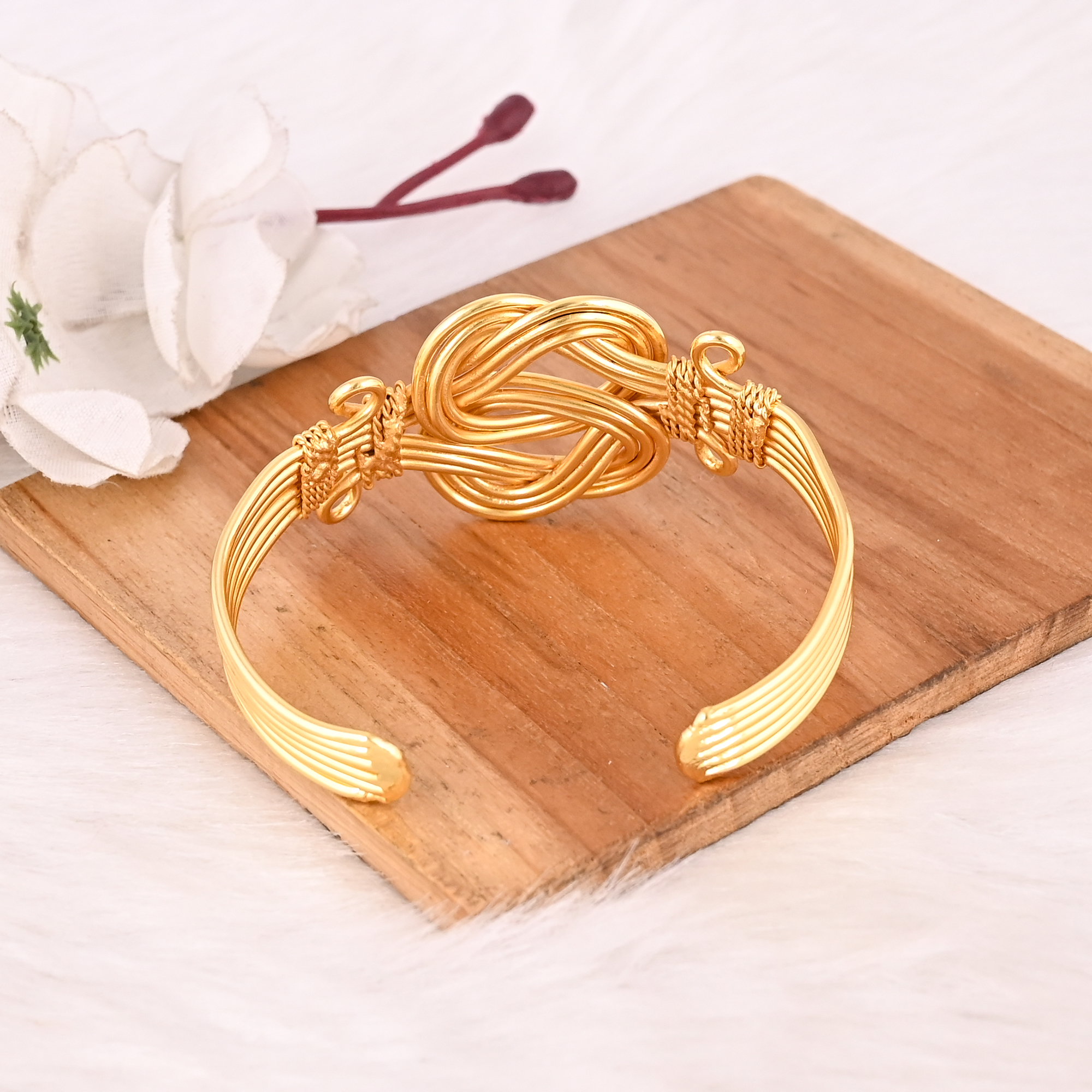 Handmade Gold Plated Brass Open Cuff Bracelet Elegant Knot Design Fashion Jewelry for Women  Girls