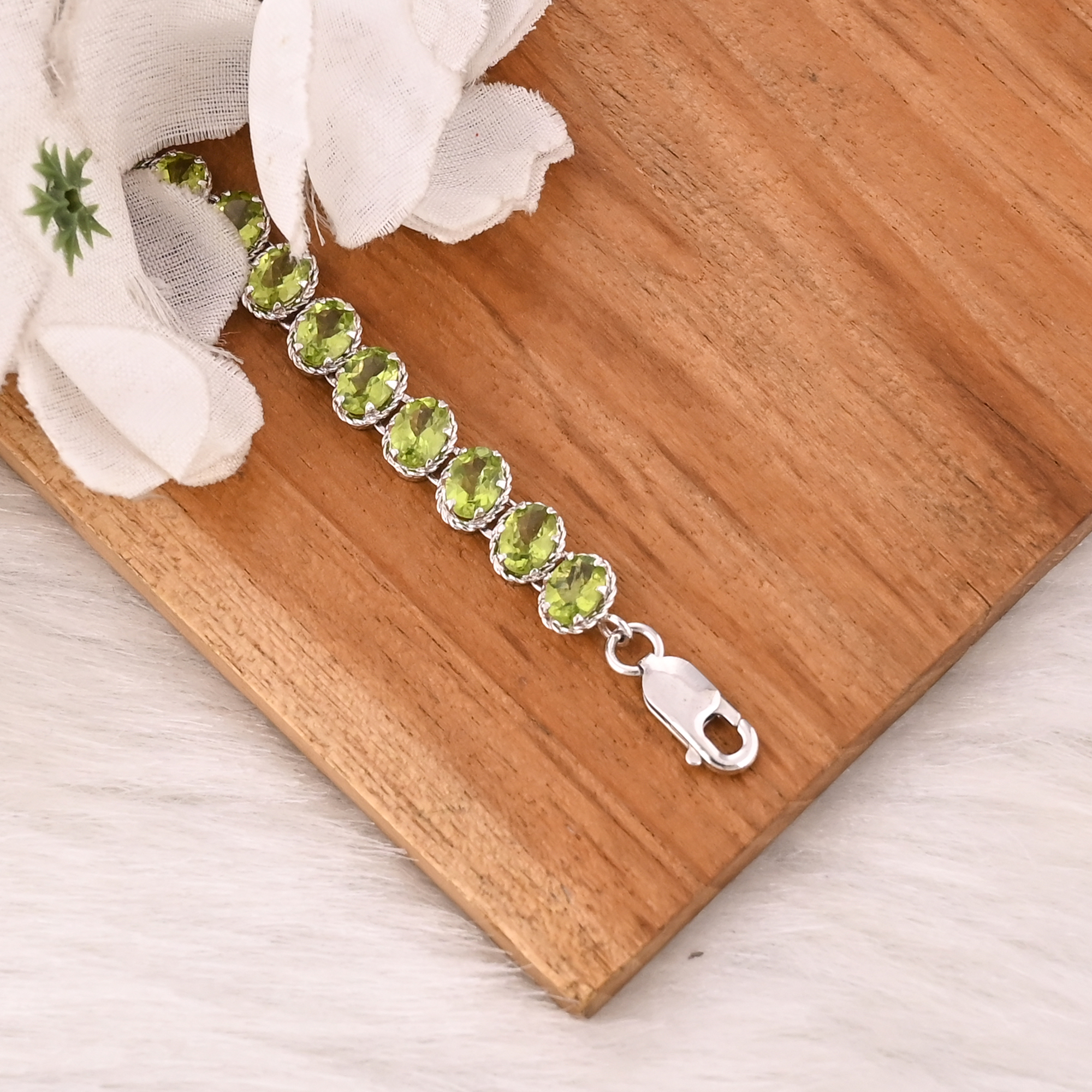 Premium Natural Green Peridot Bracelet in 925 Sterling Silver Handmade Luxury Jewelry Women  Men
