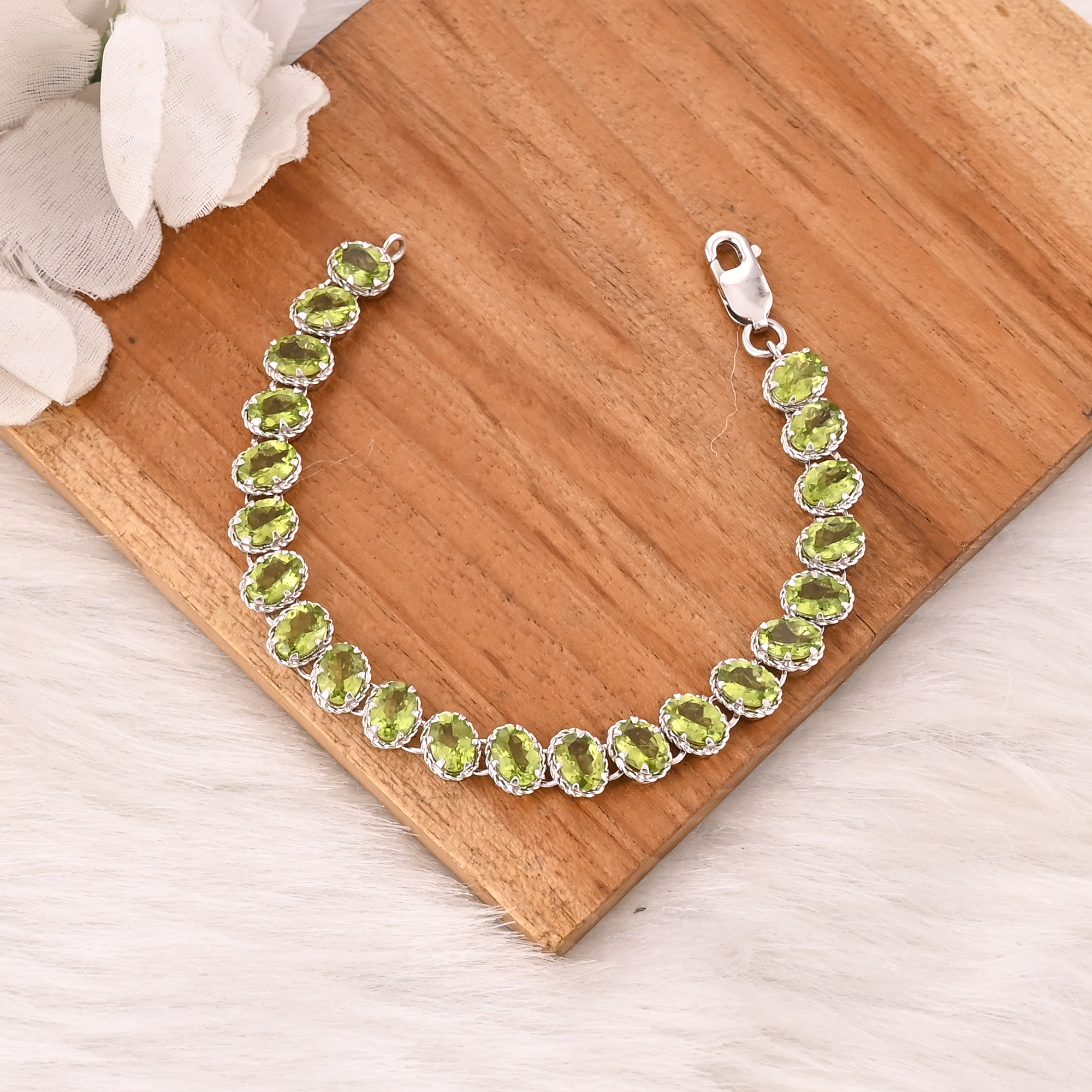 Premium Natural Green Peridot Bracelet in 925 Sterling Silver Handmade Luxury Jewelry Women  Men