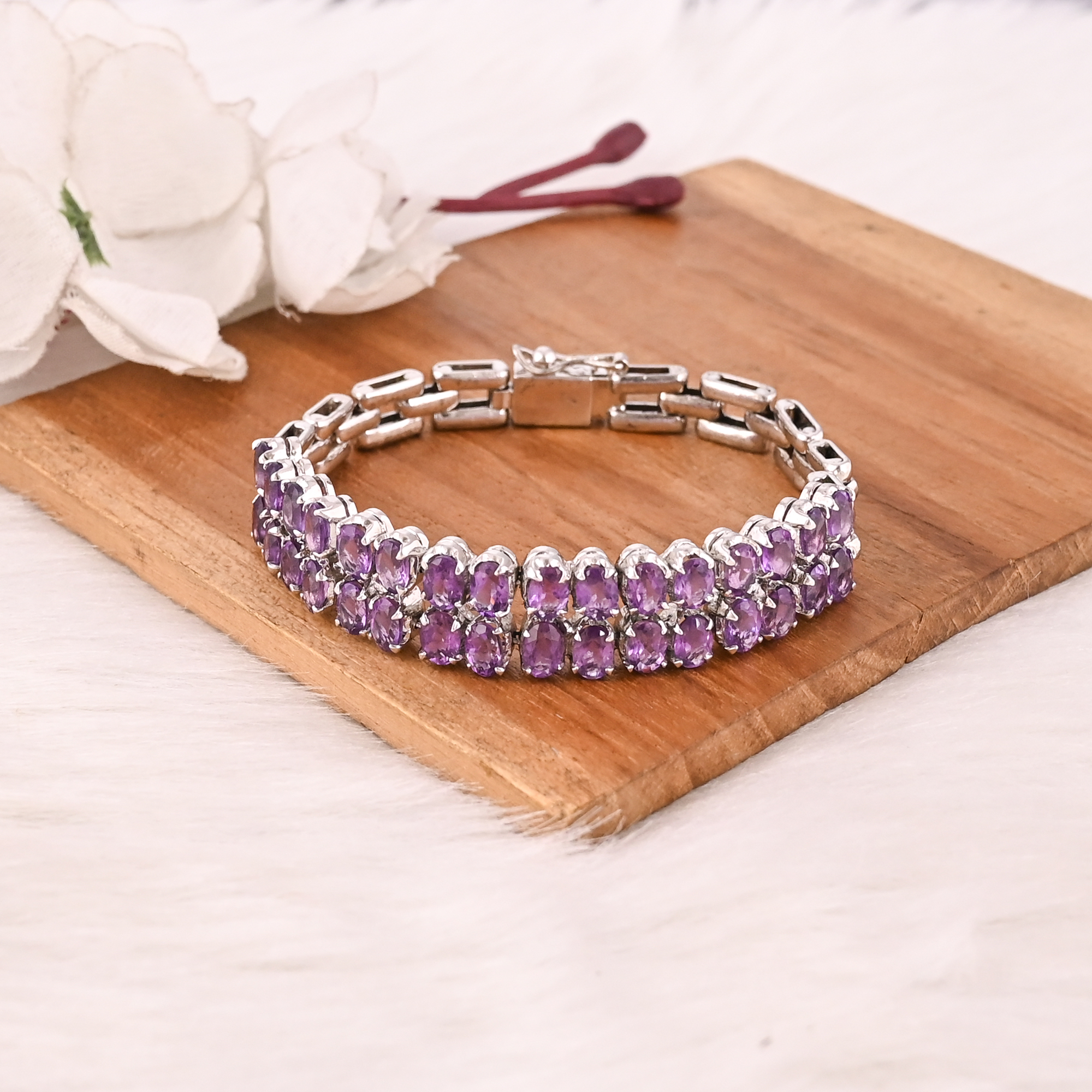 Luxury Purple Amethyst Tennis Bracelet Handmade 925 Silver Unisex Jewelry