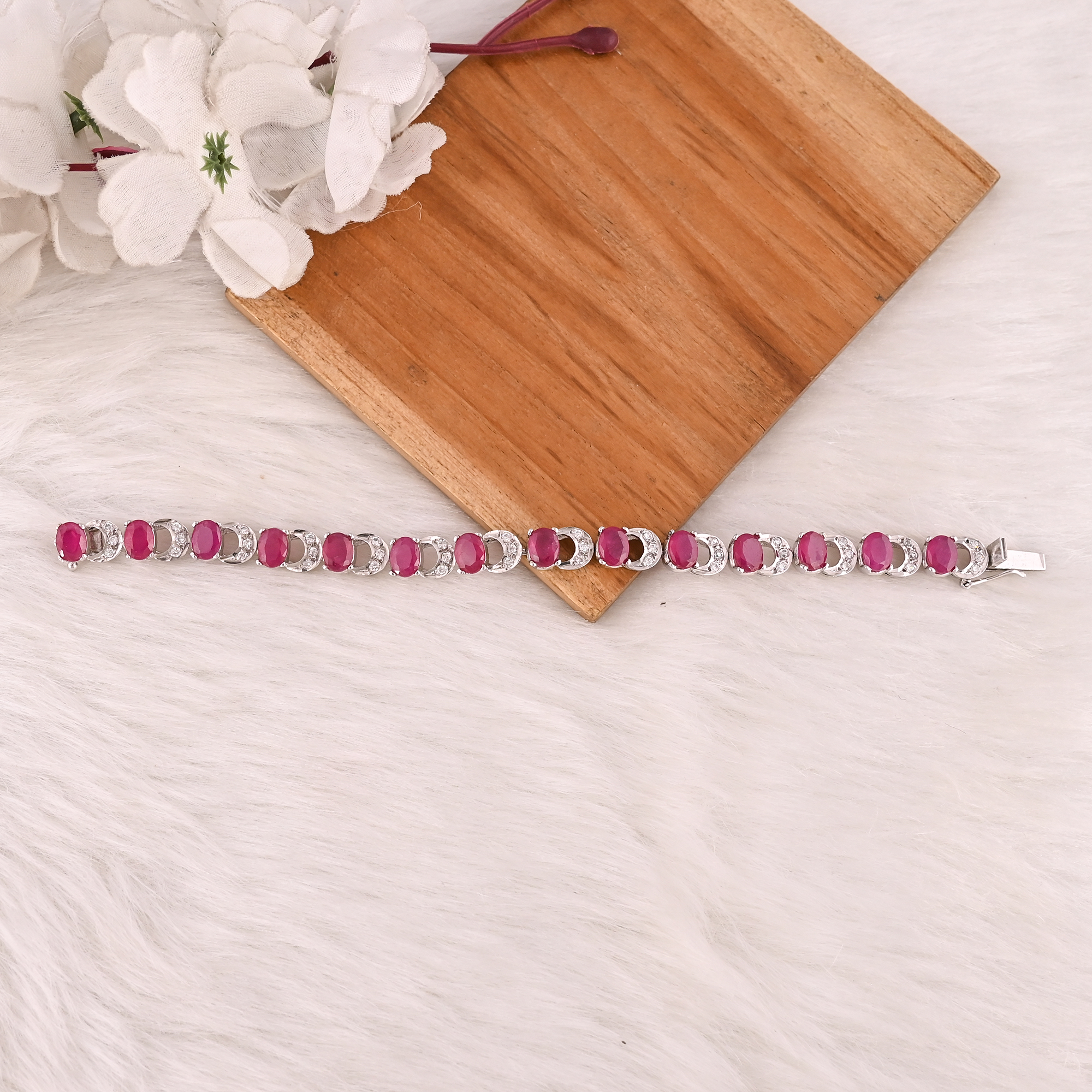 Elegant Glass Filled Ruby  CZ Bracelet in 925 Sterling Silver Handmade Luxury Fashion Jewelry for Unisex
