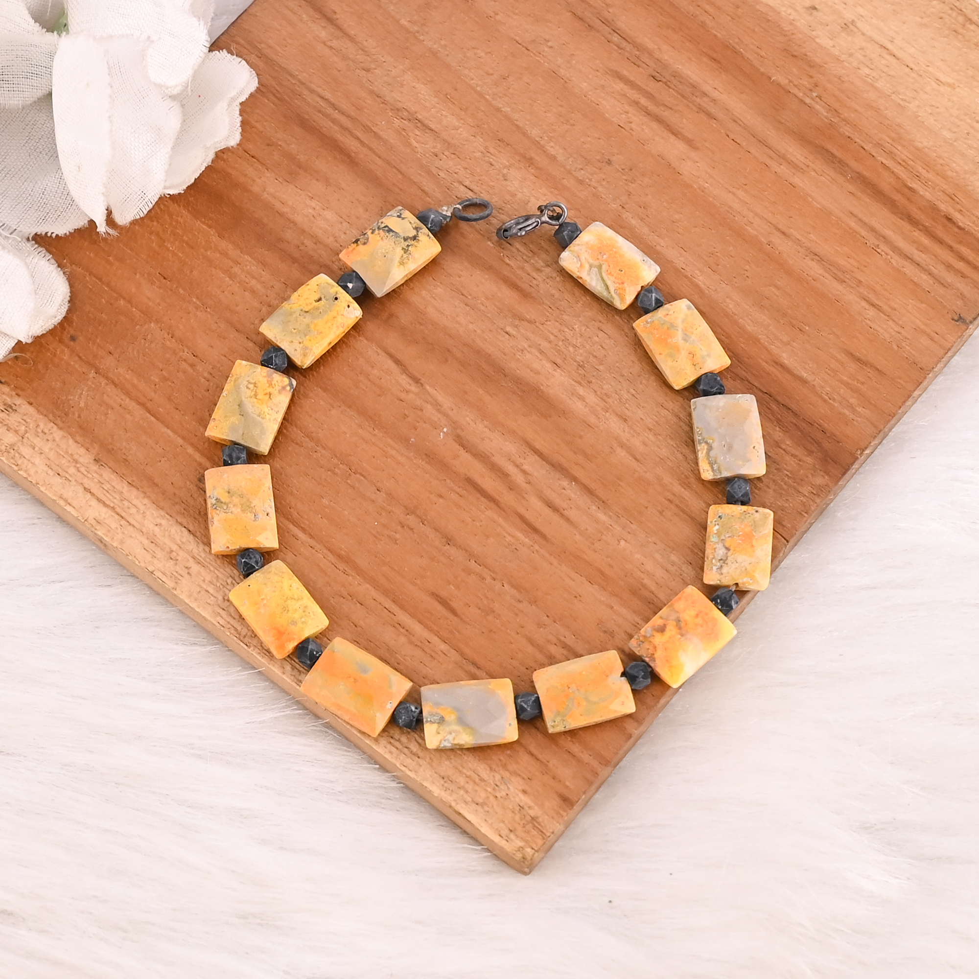 Natural Bumble Bee Jasper  Pyrite Gemstone Bracelet Handmade Beaded Jewelry for Unisex