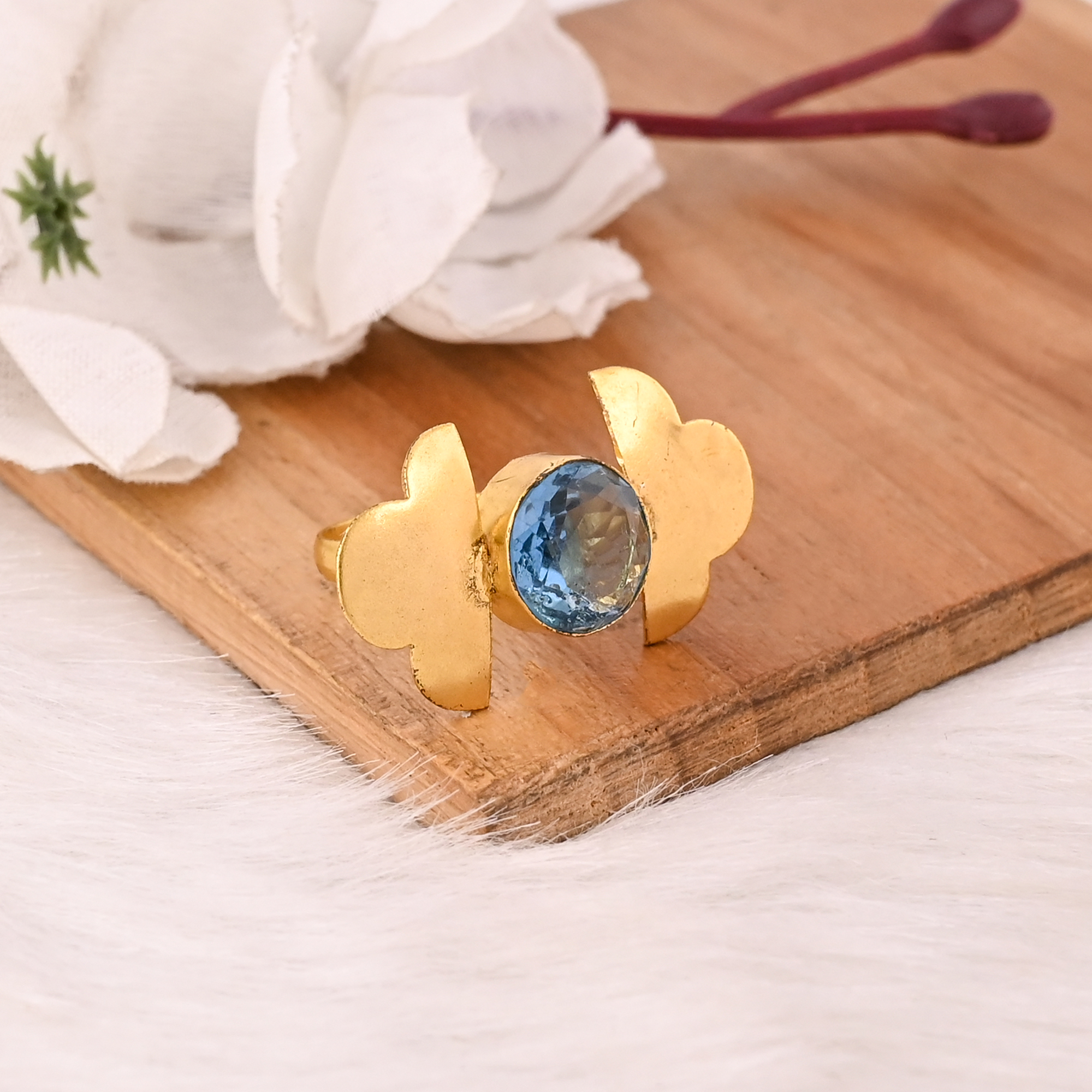 Blue Topaz Hydro Adjustable Ring Handmade Gemstone Jewelry for Women