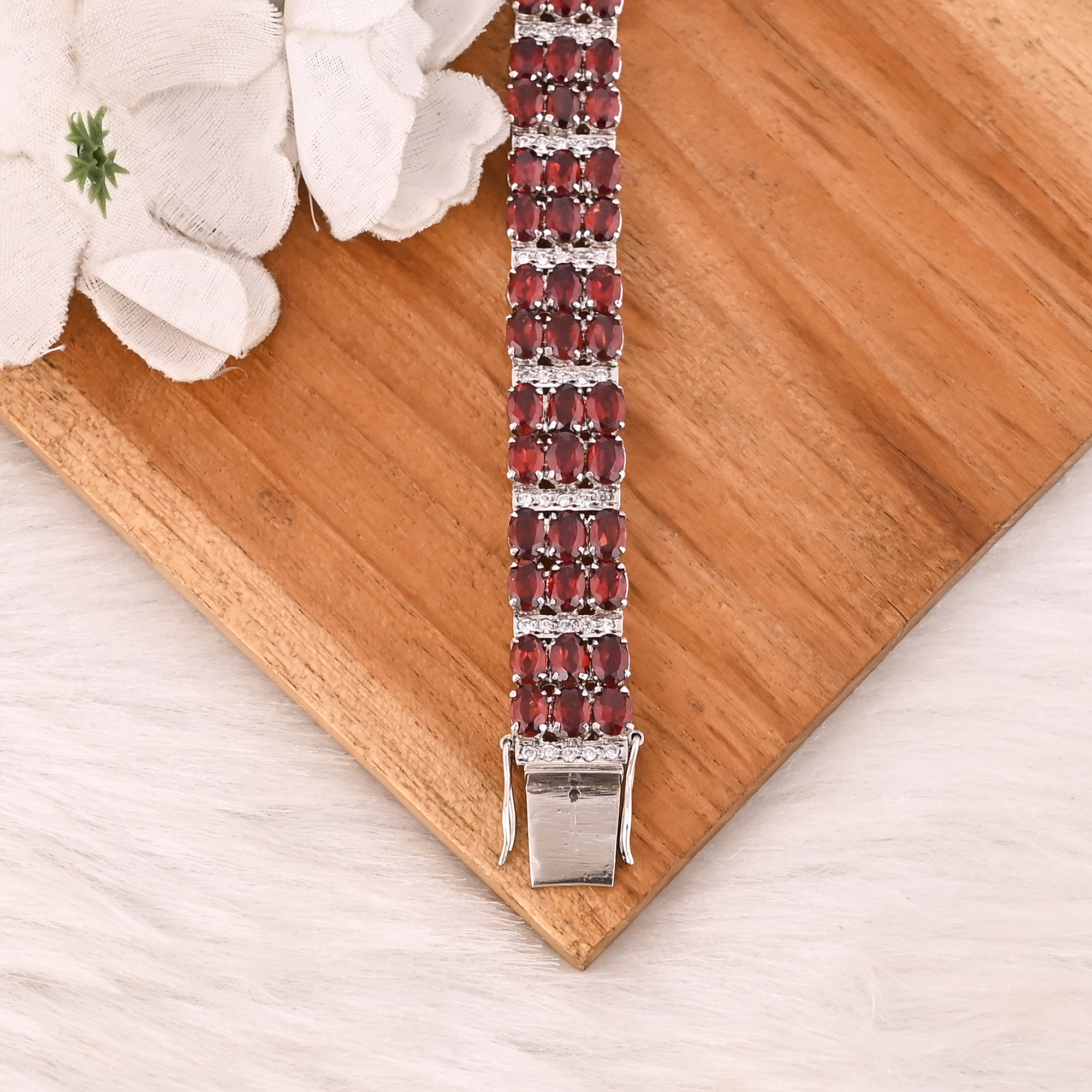 High Quality 925 Sterling Silver Garnet  CZ Tennis Bracelet Luxury Gemstone Jewelry for Unisex