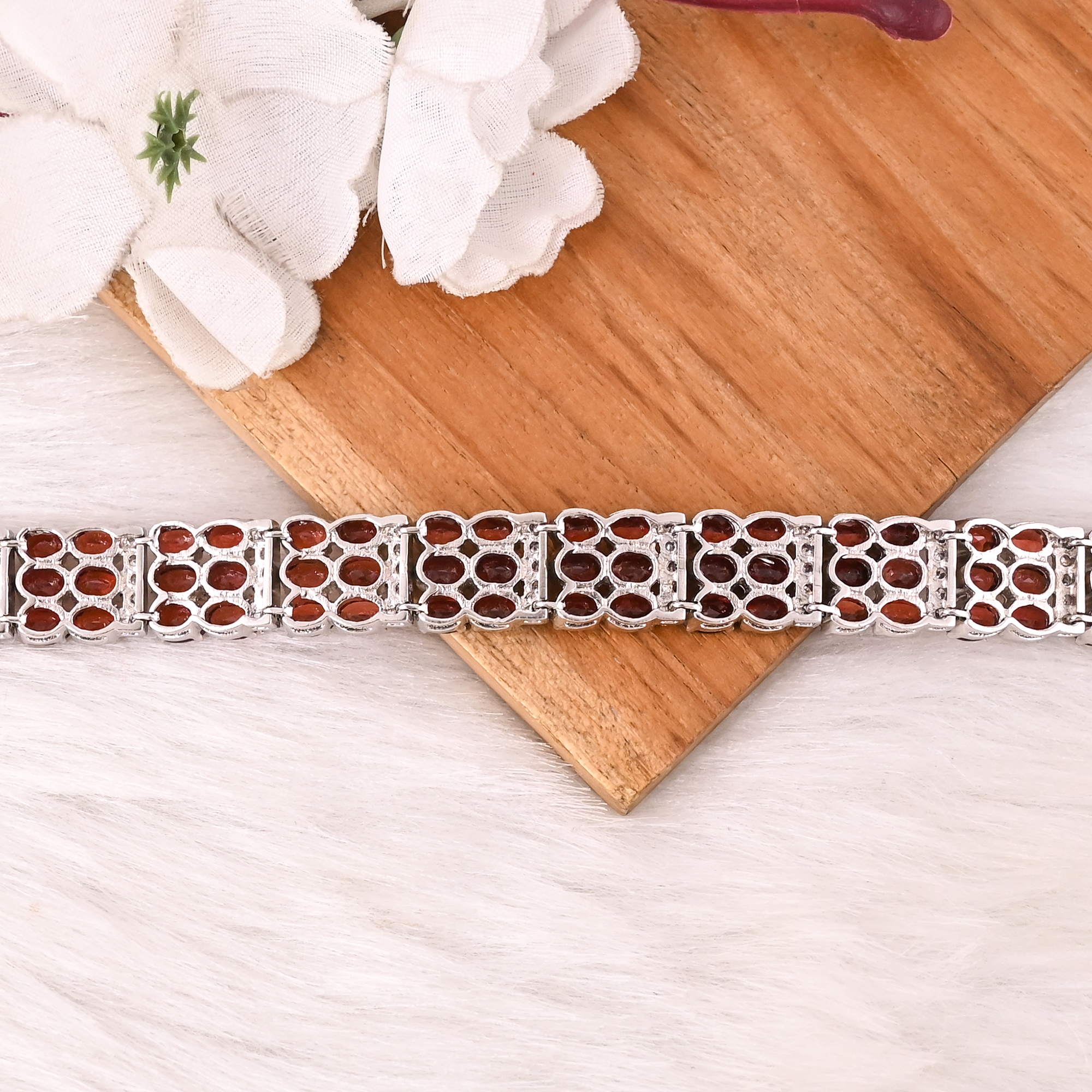 High Quality 925 Sterling Silver Garnet  CZ Tennis Bracelet Luxury Gemstone Jewelry for Unisex
