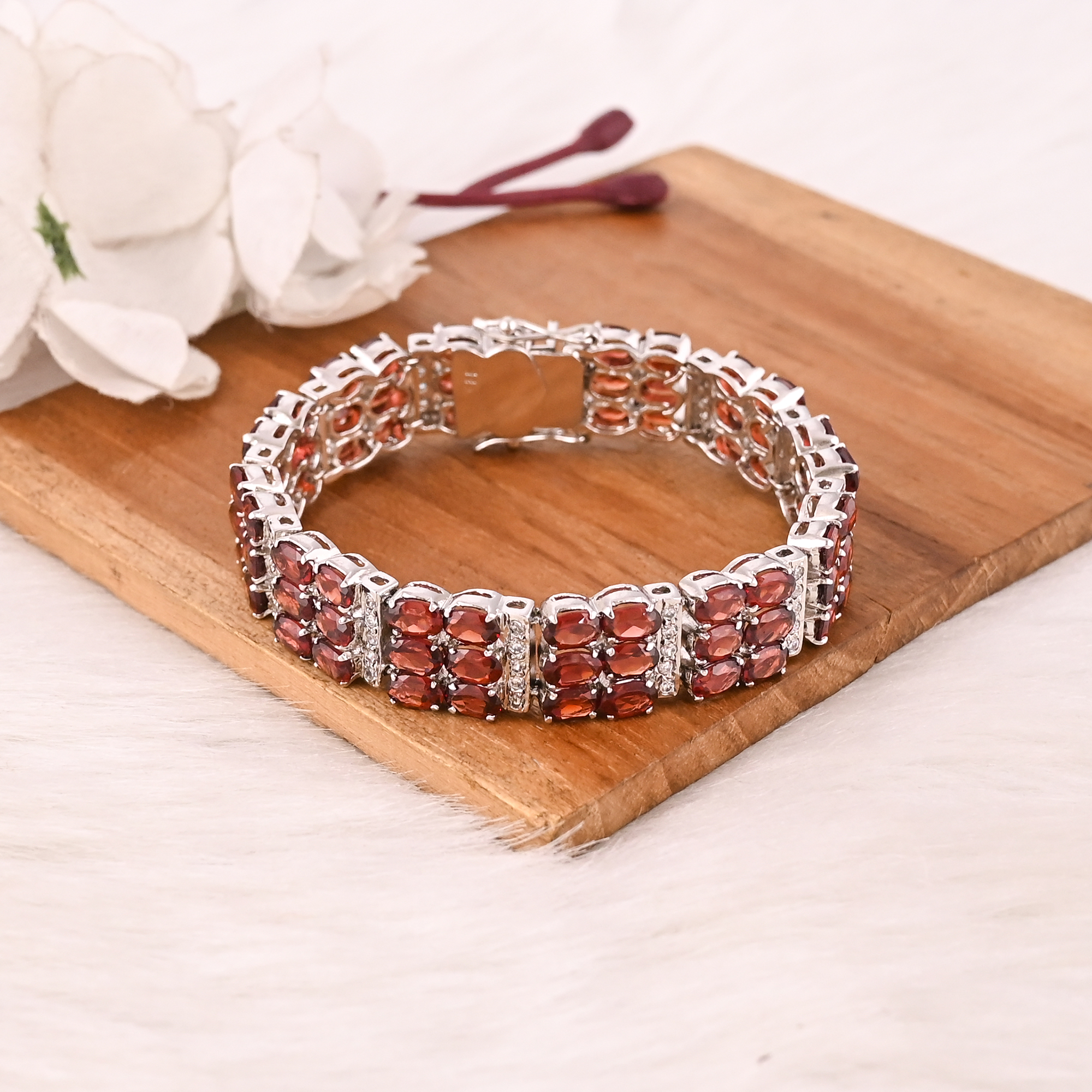 High Quality 925 Sterling Silver Garnet  CZ Tennis Bracelet Luxury Gemstone Jewelry for Unisex
