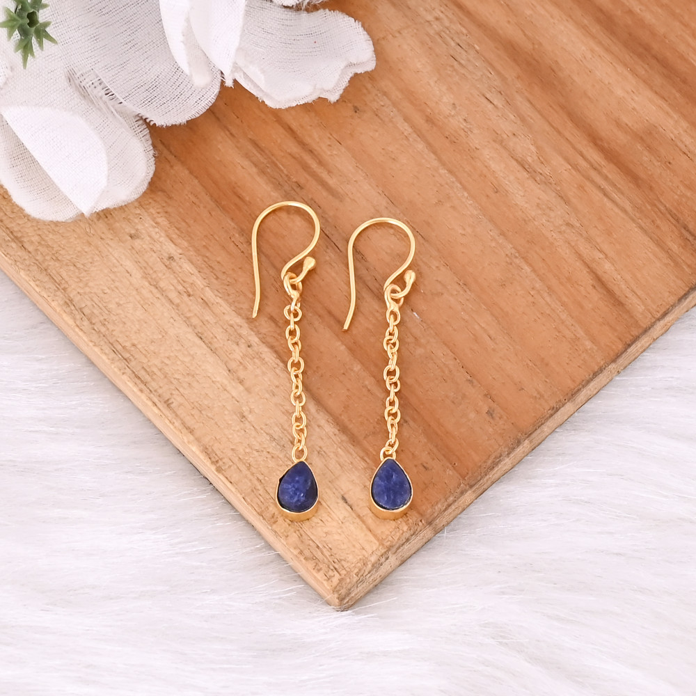 Image of Natural Lapis Lazuli Handmade Drop Earrings for Women Jewelry