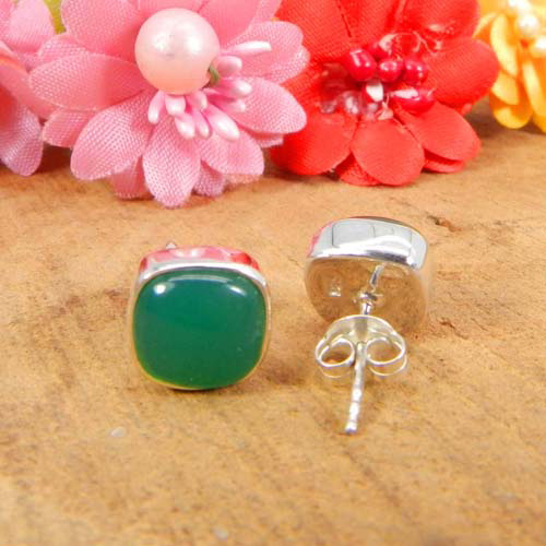 Excellent Quality 925 Sterling Silver Gemstone Cushion Cabochon Bezel Set Stud Earring Women Bud Earring Boho Silver Filigree Stud