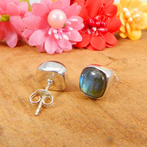 Excellent Quality 925 Sterling Silver Gemstone Cushion Cabochon Bezel Set Stud Earring Women Bud Earring Boho Silver Filigree Stud