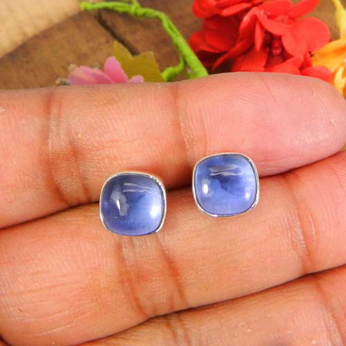 Excellent Quality 925 Sterling Silver Gemstone Cushion Cabochon Bezel Set Stud Earring Women Bud Earring Boho Silver Filigree Stud