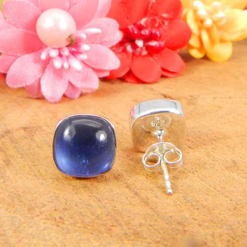 Excellent Quality 925 Sterling Silver Gemstone Cushion Cabochon Bezel Set Stud Earring Women Bud Earring Boho Silver Filigree Stud