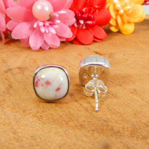 Excellent Quality 925 Sterling Silver Gemstone Cushion Cabochon Bezel Set Stud Earring Women Bud Earring Boho Silver Filigree Stud