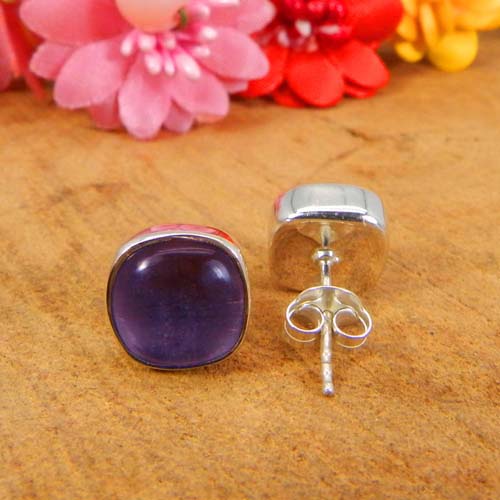 Excellent Quality 925 Sterling Silver Gemstone Cushion Cabochon Bezel Set Stud Earring Women Bud Earring Boho Silver Filigree Stud