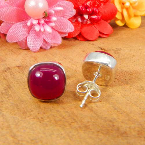 Excellent Quality 925 Sterling Silver Gemstone Cushion Cabochon Bezel Set Stud Earring Women Bud Earring Boho Silver Filigree Stud