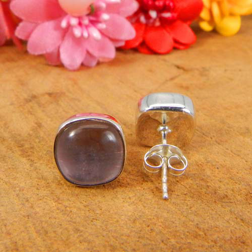 Excellent Quality 925 Sterling Silver Gemstone Cushion Cabochon Bezel Set Stud Earring Women Bud Earring Boho Silver Filigree Stud