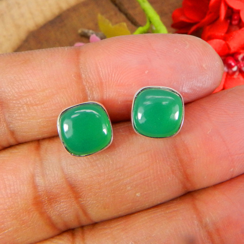 Excellent Quality 925 Sterling Silver Gemstone Cushion Cabochon Bezel Set Stud Earring Women Bud Earring Boho Silver Filigree Stud