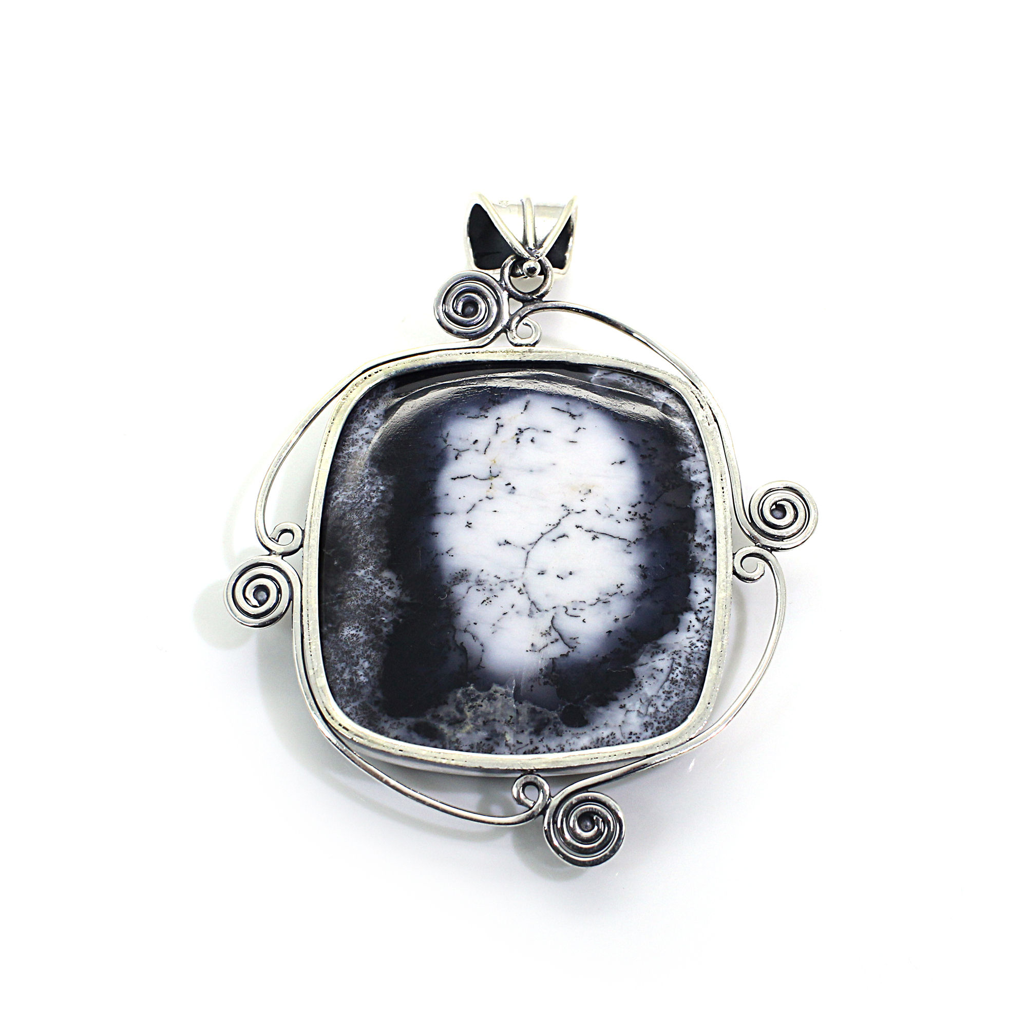 Filigree Dendritic Agate Silver Pendant