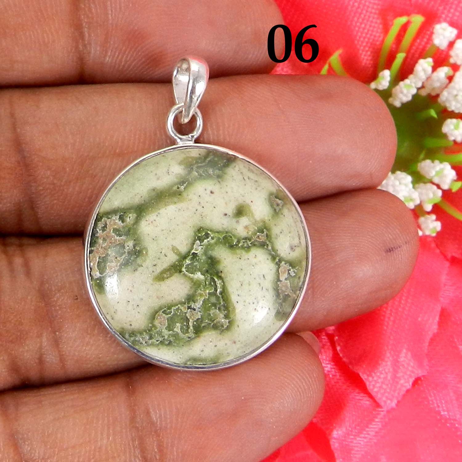 Frog Skin Jasper 925 Sterling Silver Designer Bezel Set Pendant