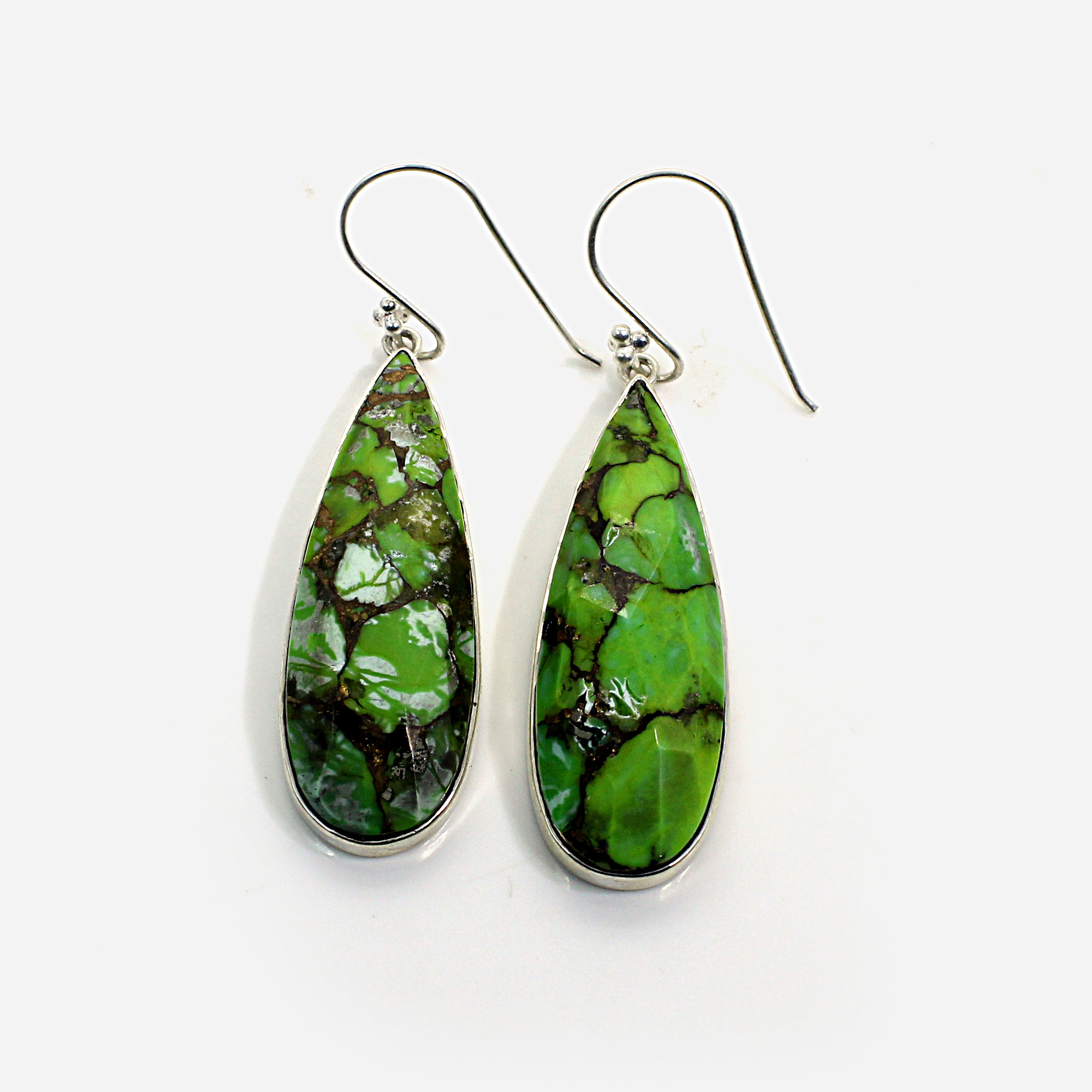 Green Mohave Turquoise Silver Plated Dangle Earrings