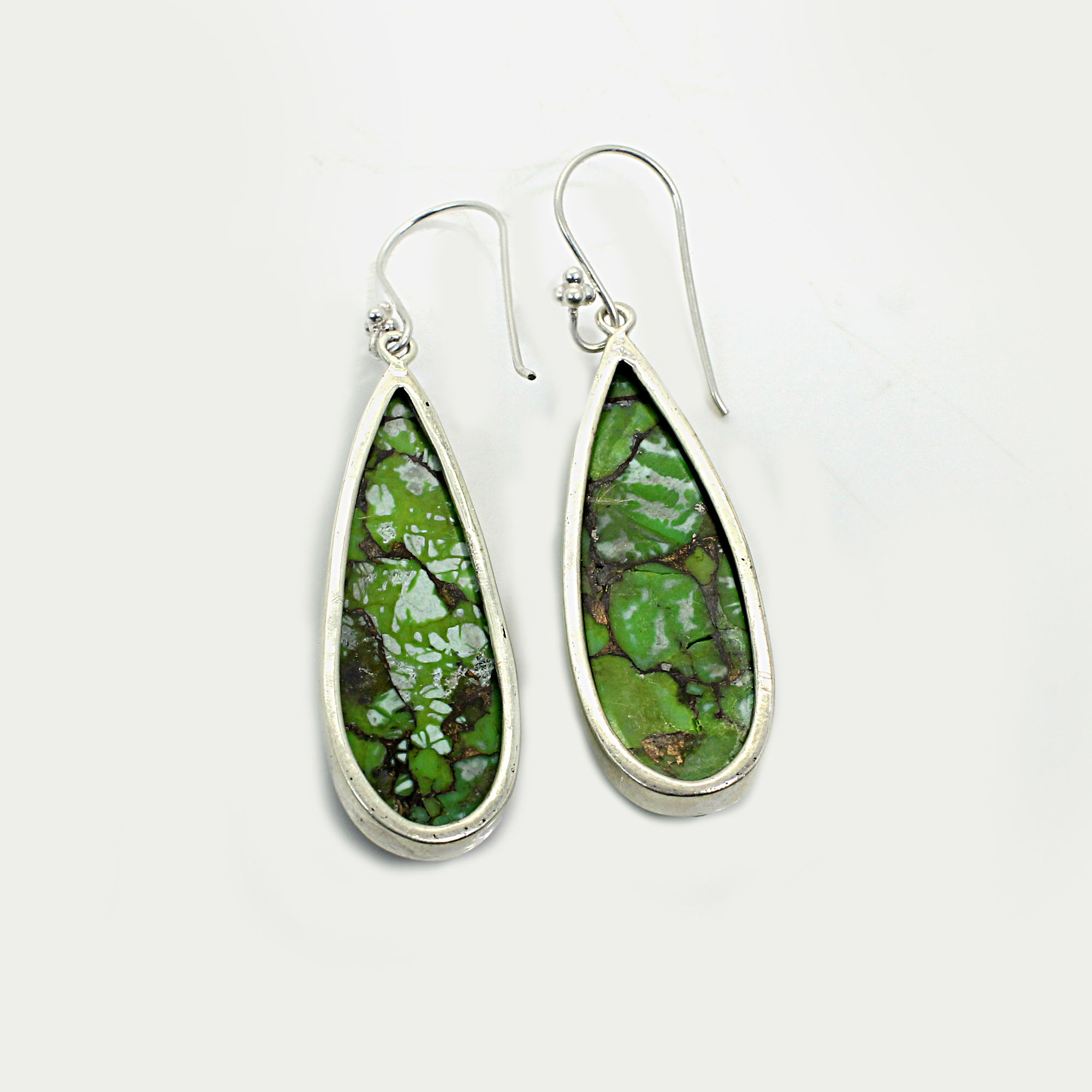 Green Mohave Turquoise Silver Plated Dangle Earrings