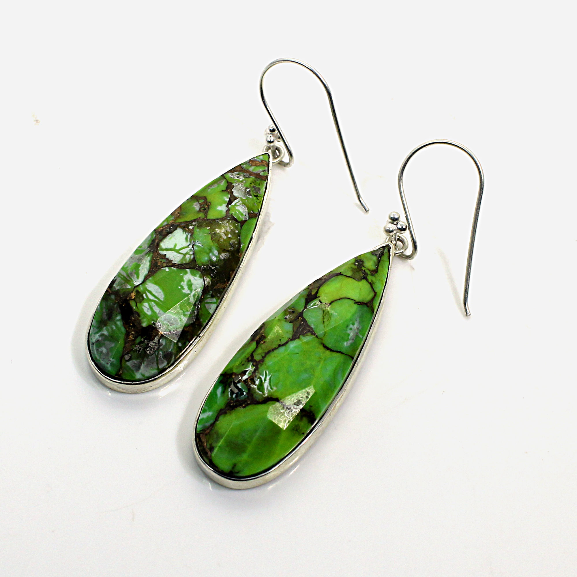 Green Mohave Turquoise Silver Plated Dangle Earrings