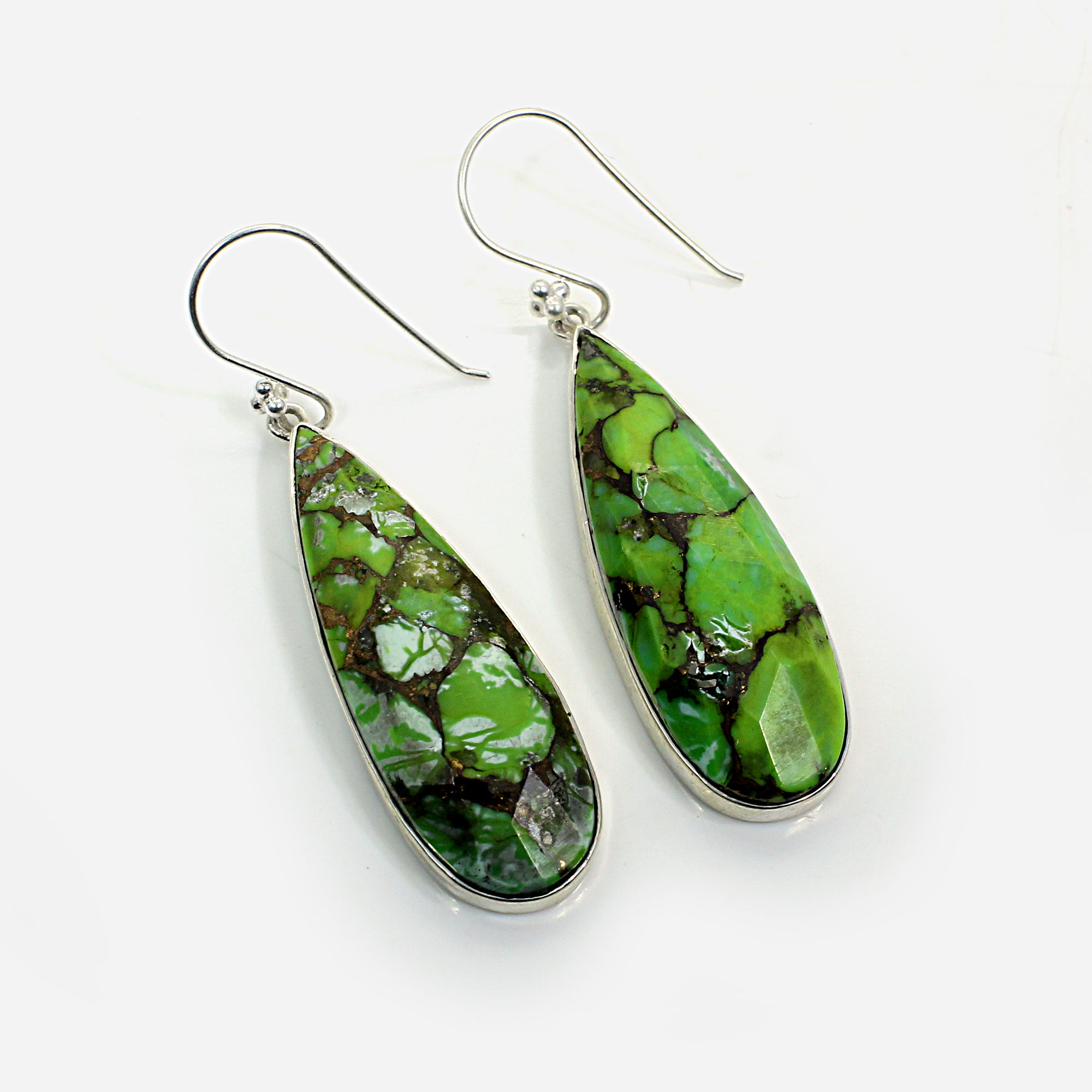 Green Mohave Turquoise Silver Plated Dangle Earrings