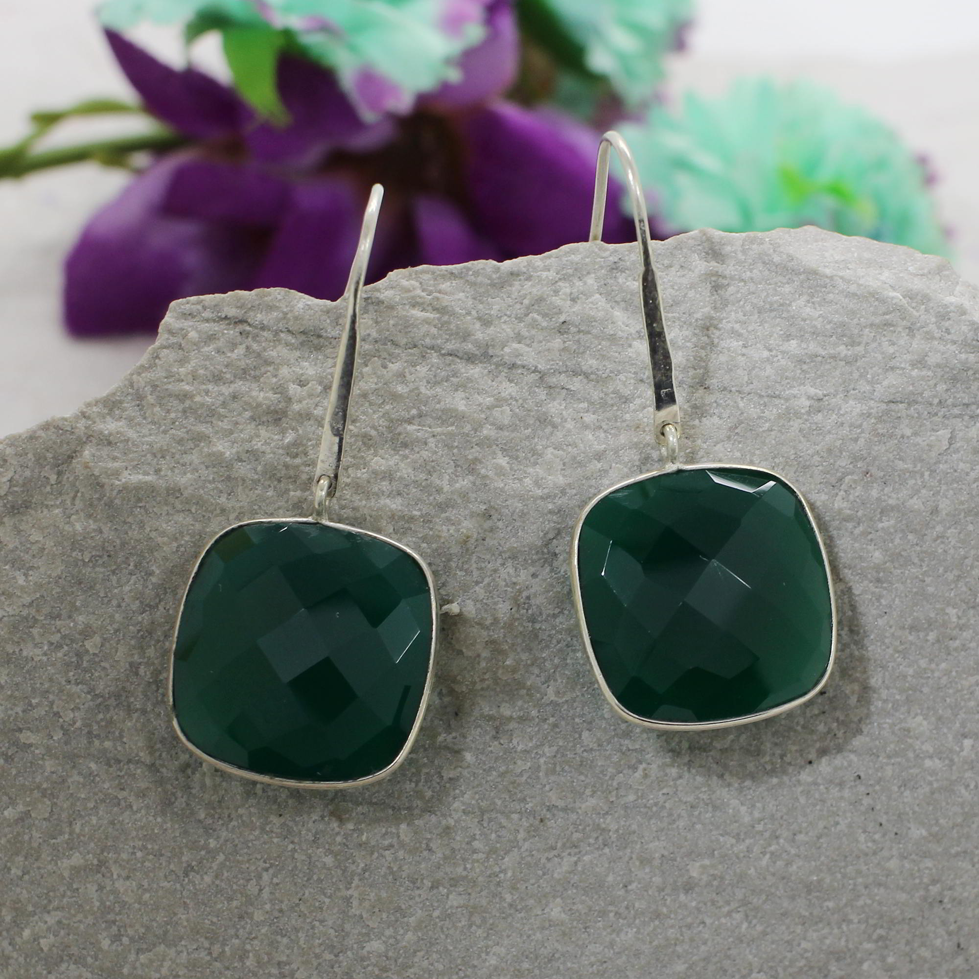 Green Onyx 925 Sterling Silver Dangle Earrings