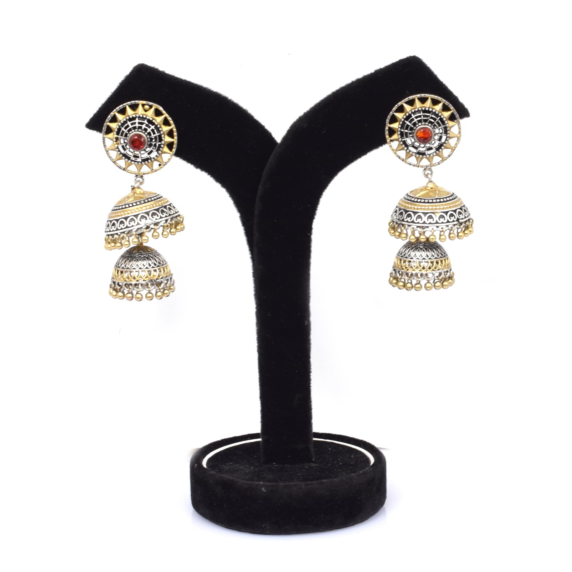 Red Imitation Brass Oxidized Two Tone Traditional Handcrafted Wedding Jhumka Earring