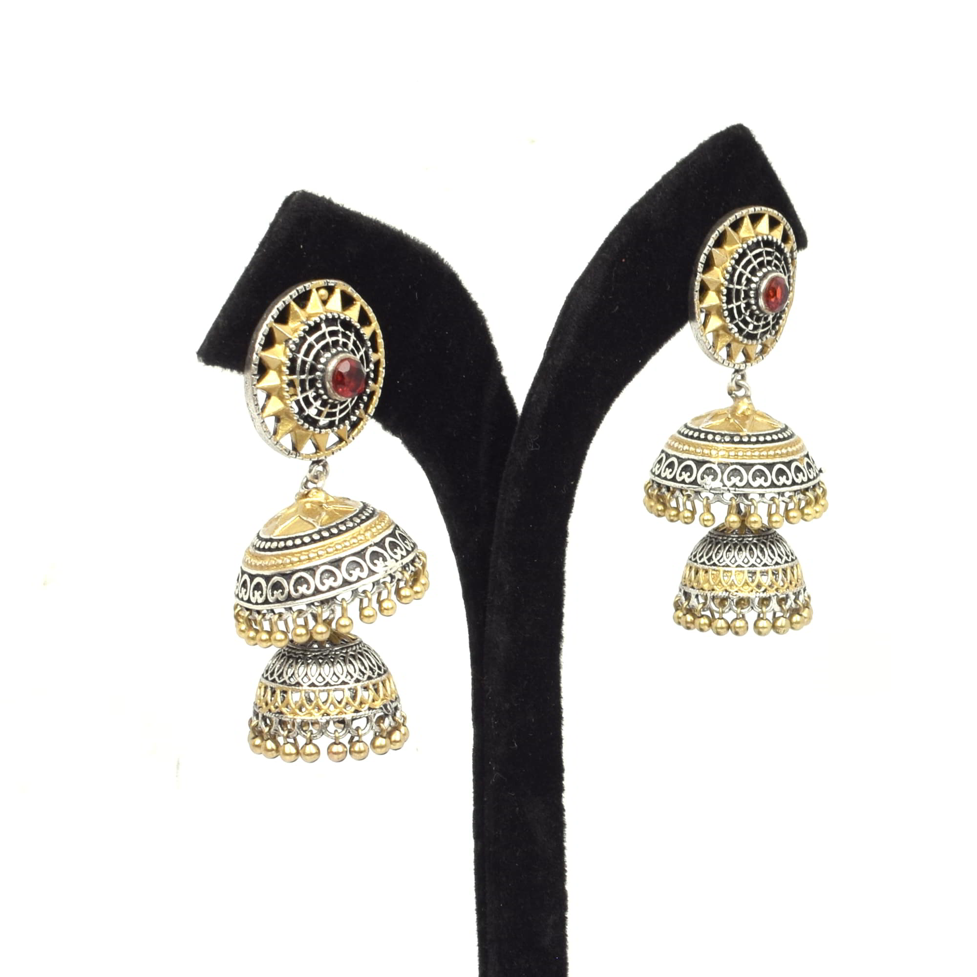 Red Imitation Brass Oxidized Two Tone Traditional Handcrafted Wedding Jhumka Earring