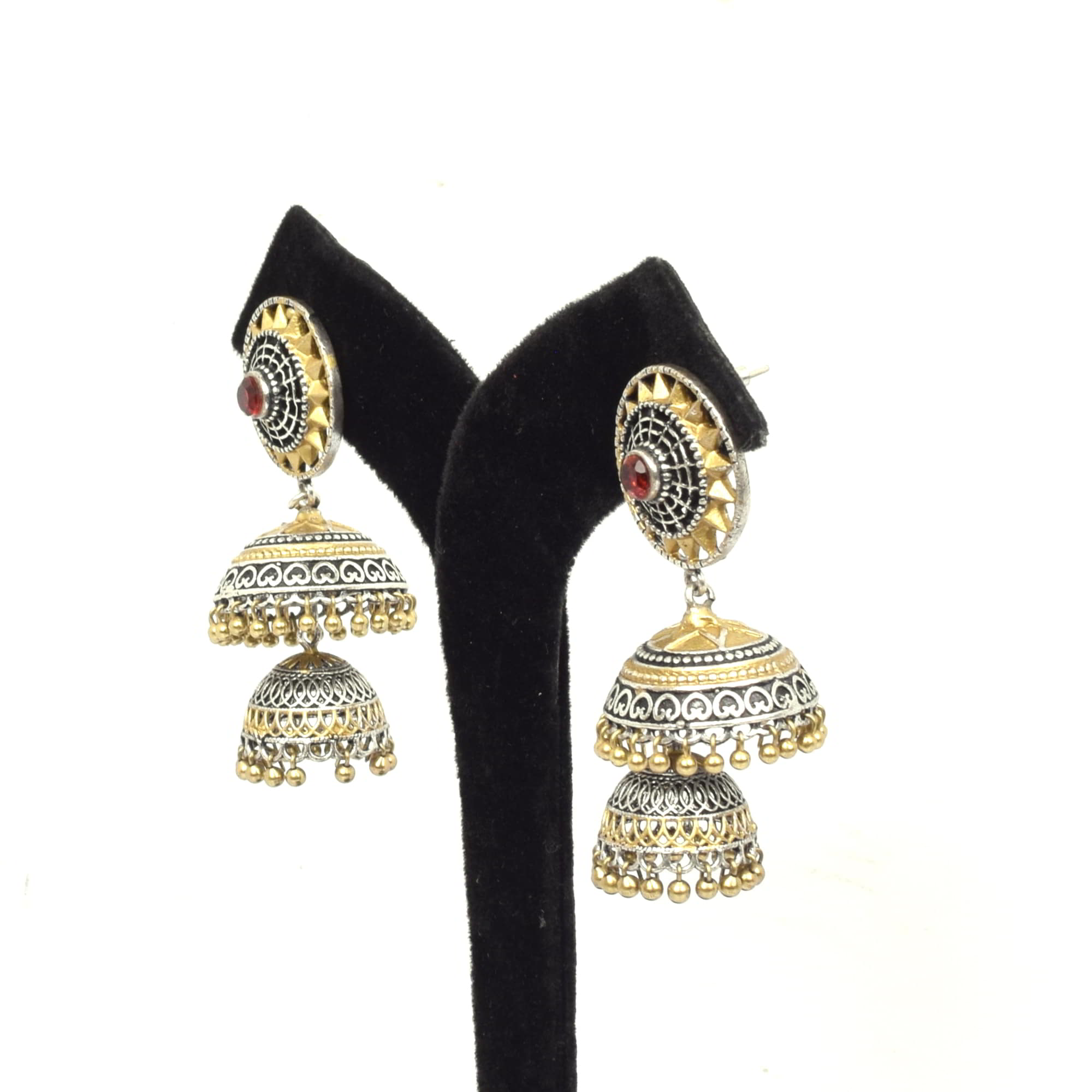 Red Imitation Brass Oxidized Two Tone Traditional Handcrafted Wedding Jhumka Earring