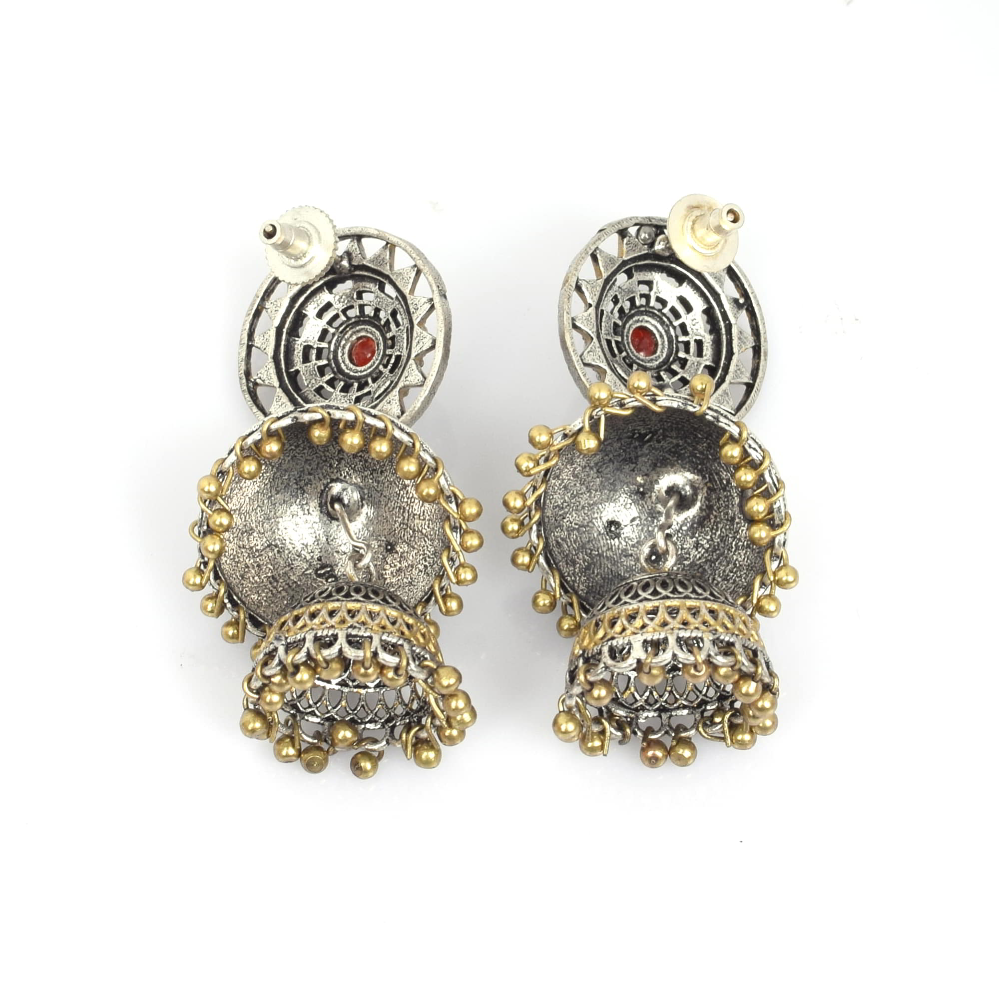 Red Imitation Brass Oxidized Two Tone Traditional Handcrafted Wedding Jhumka Earring