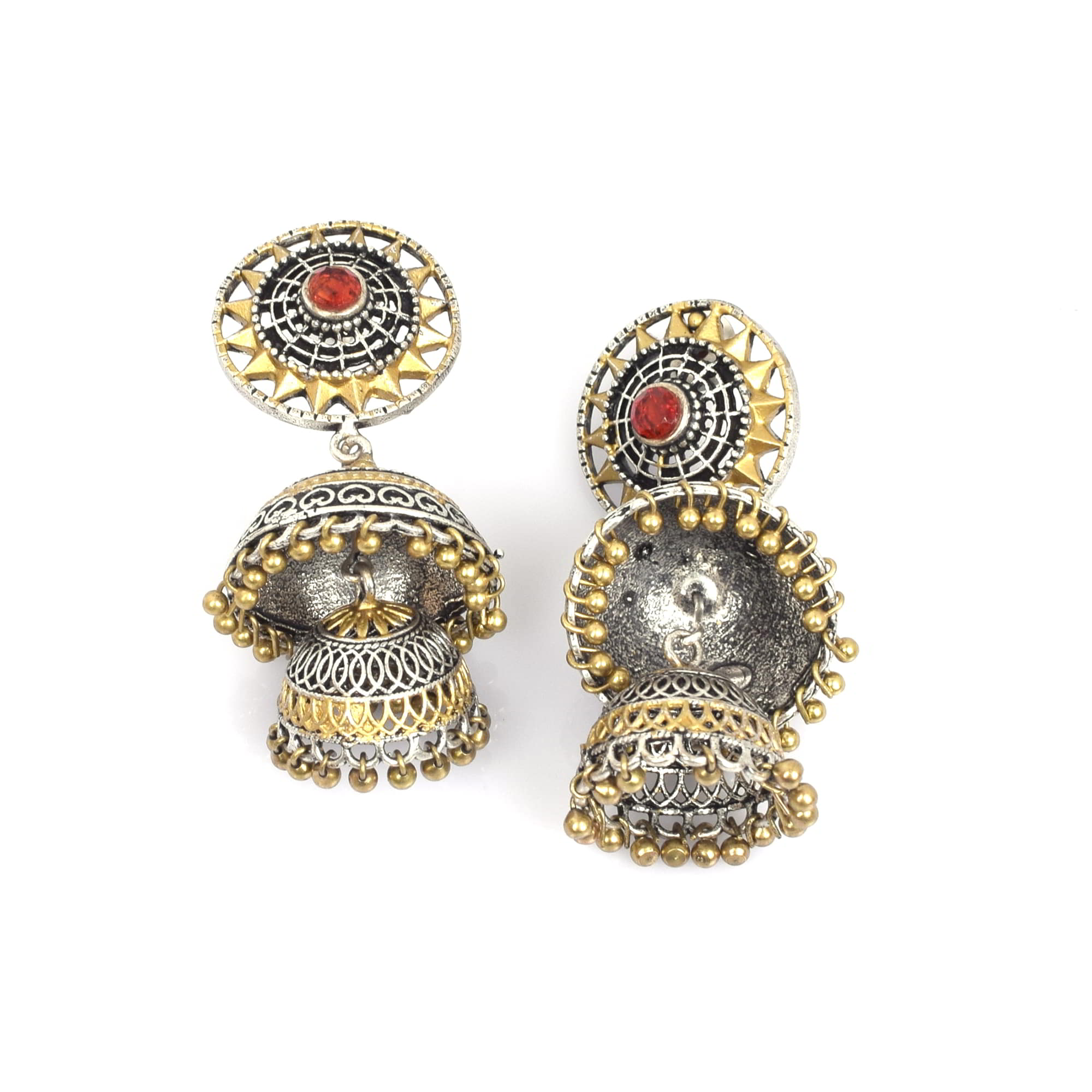 Red Imitation Brass Oxidized Two Tone Traditional Handcrafted Wedding Jhumka Earring