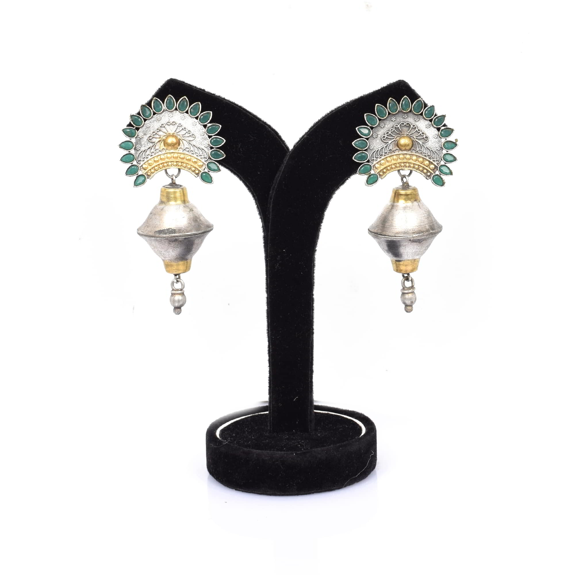 Indian Traditional Green Imitation Brass Oxidized Dual Tone Handcrafted Statement Earring